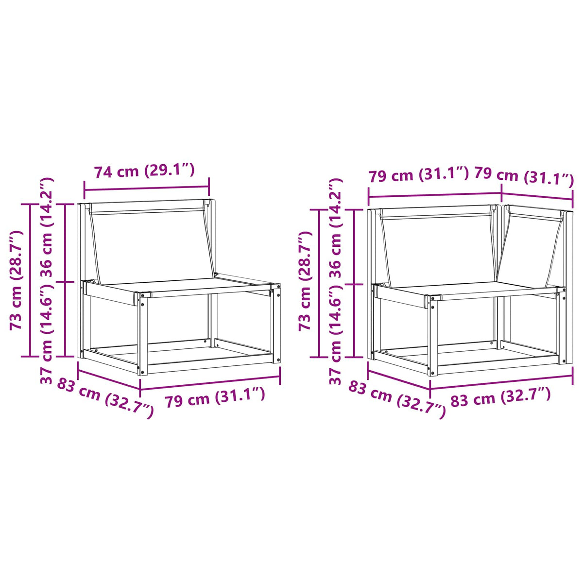 Set vanjskih sofa 7 kom. Bijela i crna Smeđa 79 x 79 x 37 cm