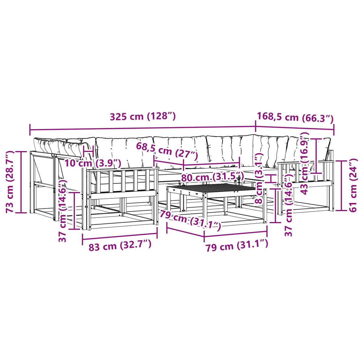Set vanjskih sofa 7 kom. Bijela i bež Smeđa 79 x 79 x 37 cm
