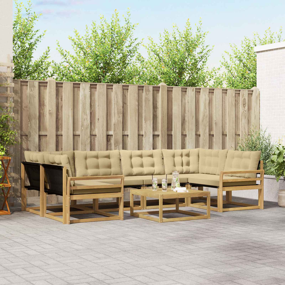 Set vanjskih sofa 7 kom. Bijela i bež Smeđa 79 x 79 x 37 cm