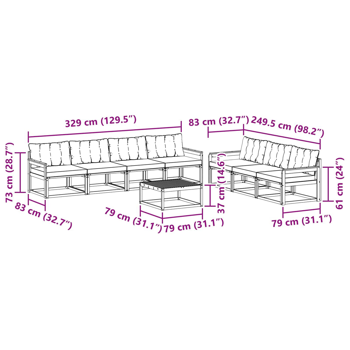 Set vanjskih sofa 8 kom. Bijela i bež