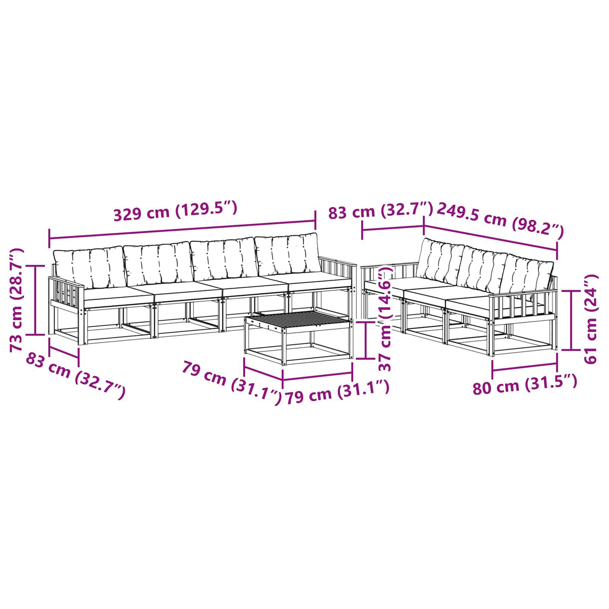 Set vanjskih sofa 8 kom. Bijela i bež