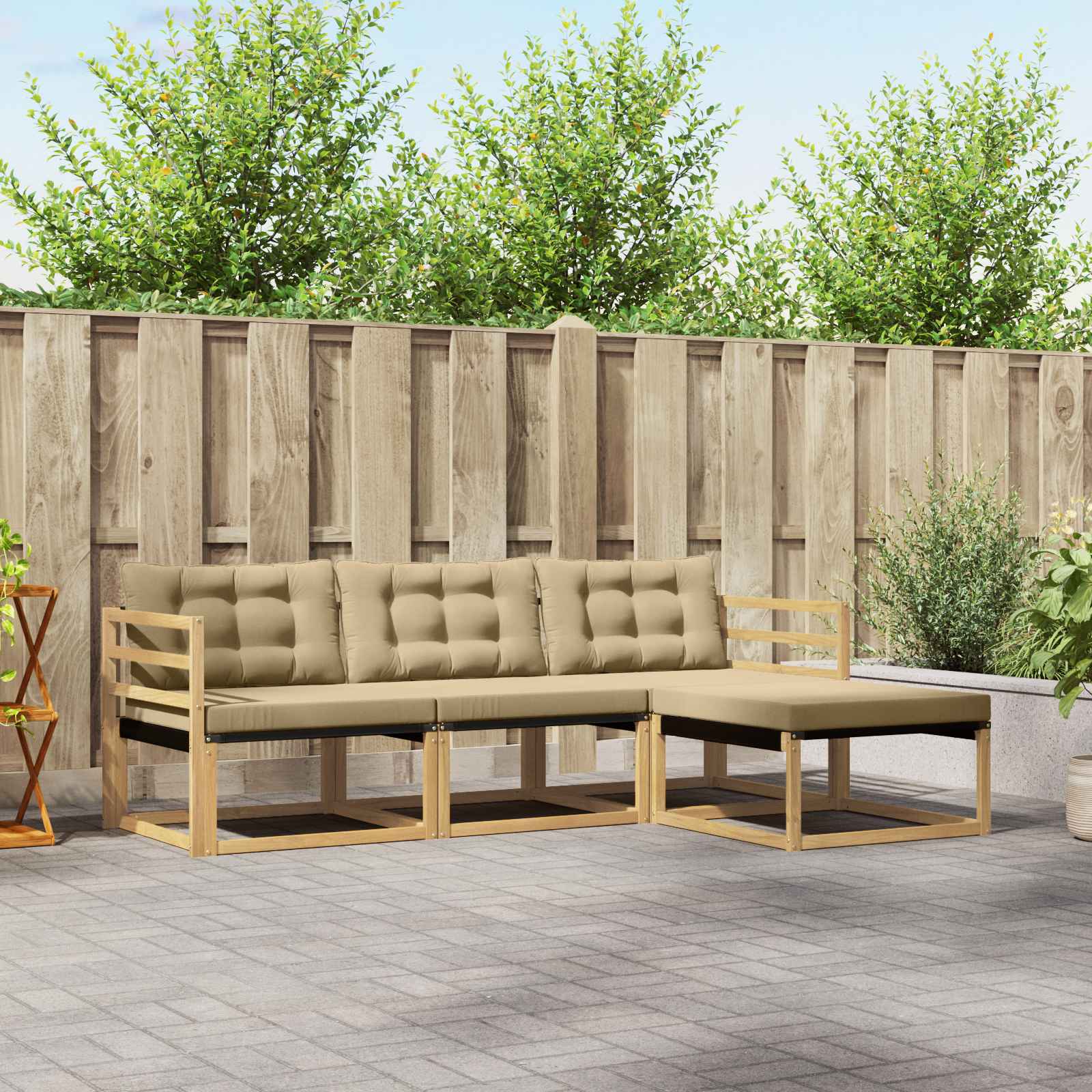 Set vanjskih sofa s jastukom 4 pcs Bijela i bež