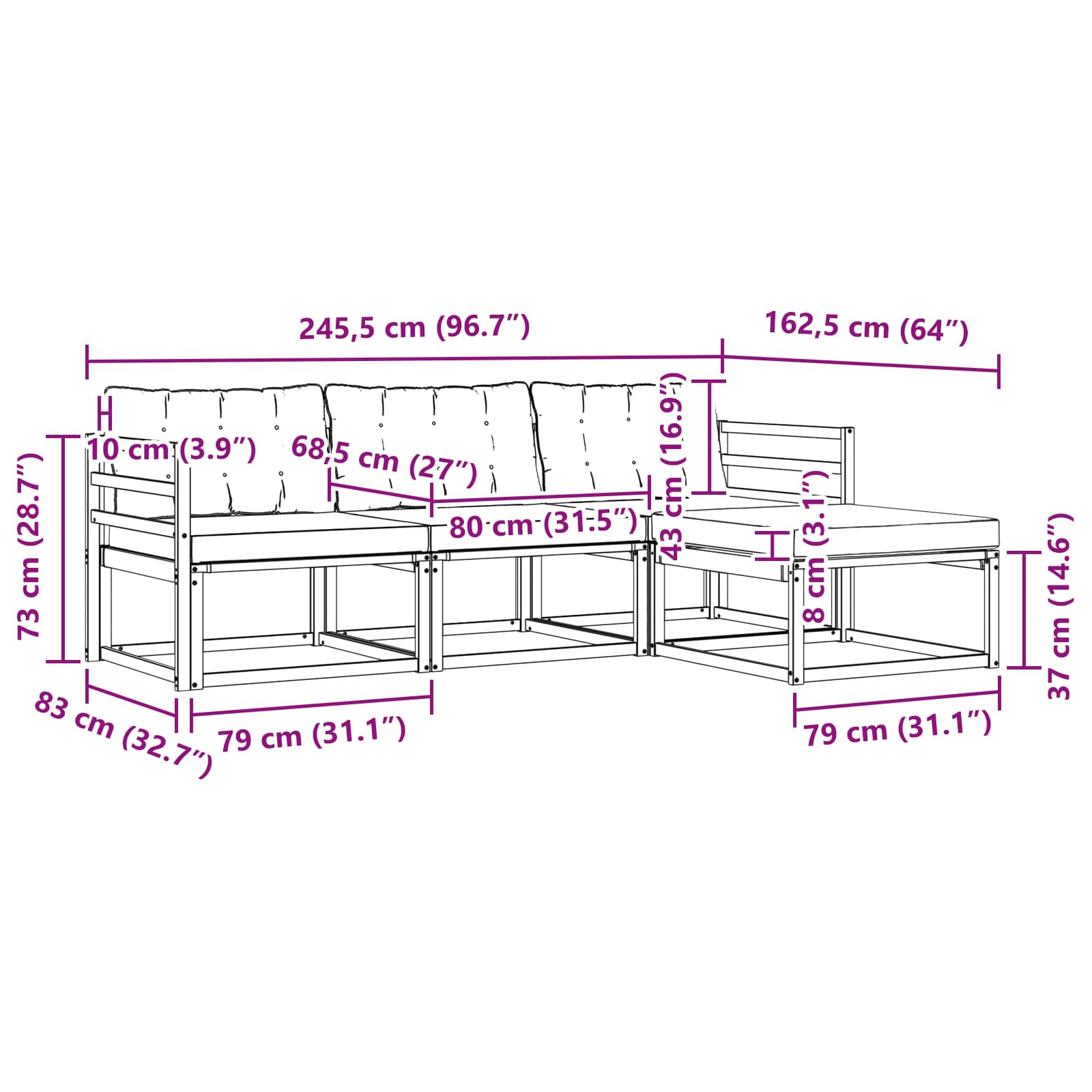 Set vanjskih sofa s jastukom 4 pcs Bijela i bež