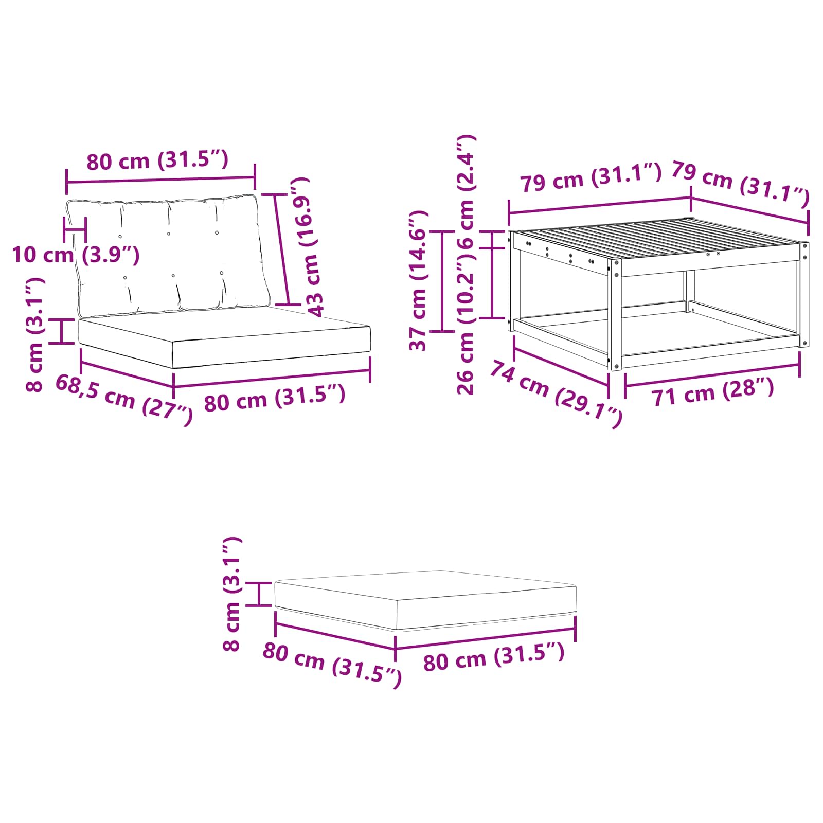 Set vanjskih sofa s jastukom 4 pcs Bijela i bež