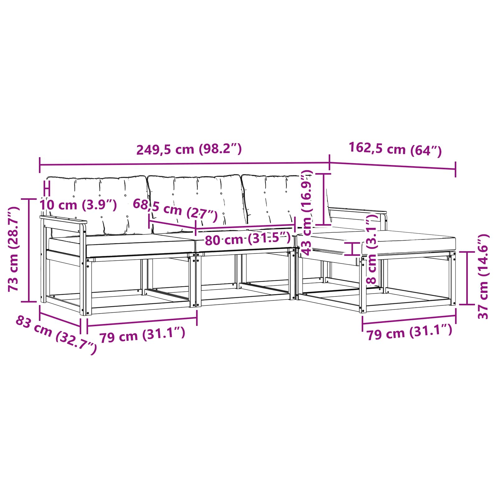 Set vanjskih sofa s jastukom 4 pcs Bijela i bež