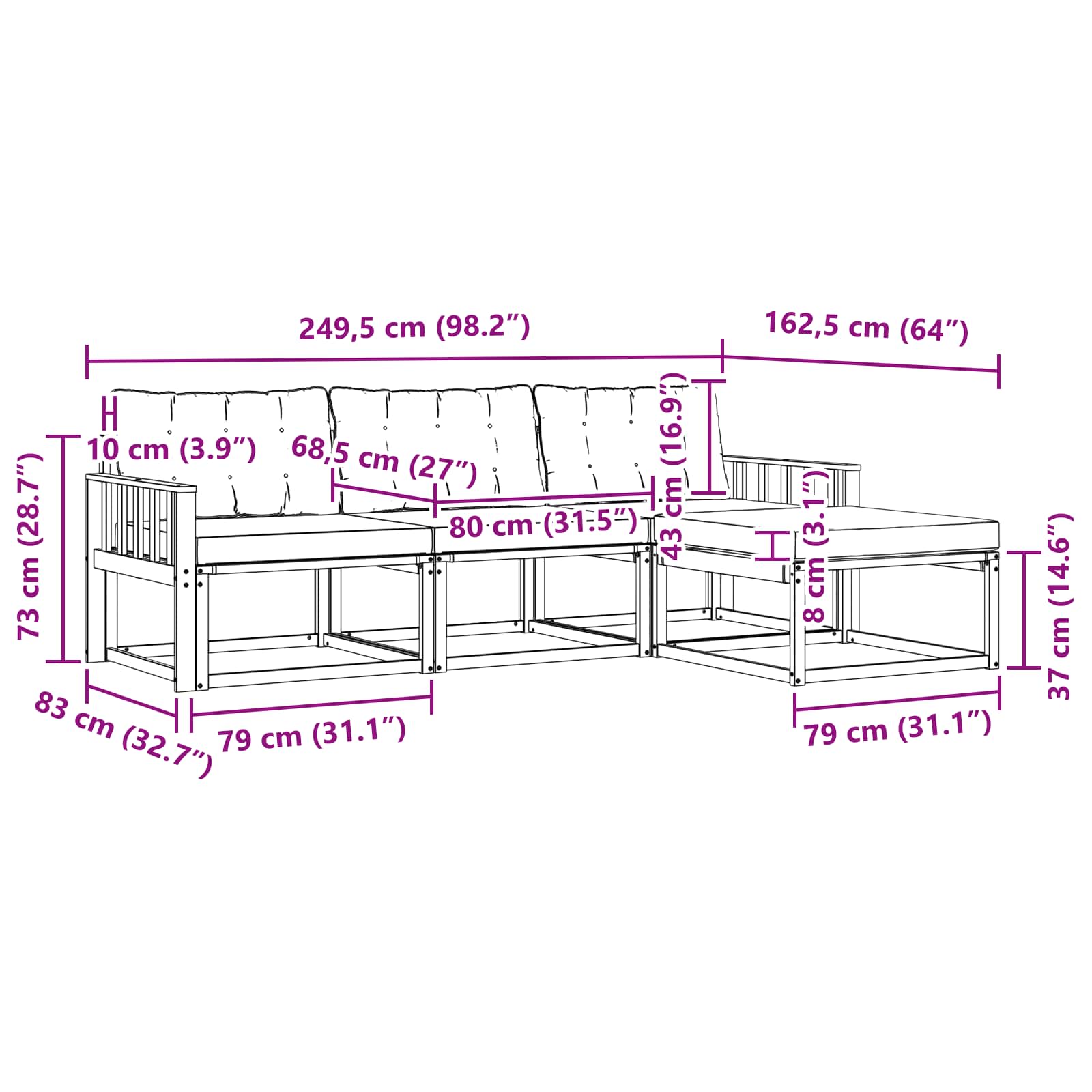 Set vanjskih sofa s jastukom 4 pcs Bijela i bež
