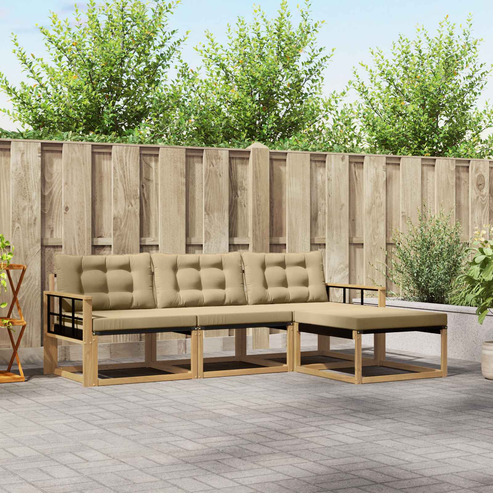 Set vanjskih sofa s jastukom 4 pcs Bijela i bež