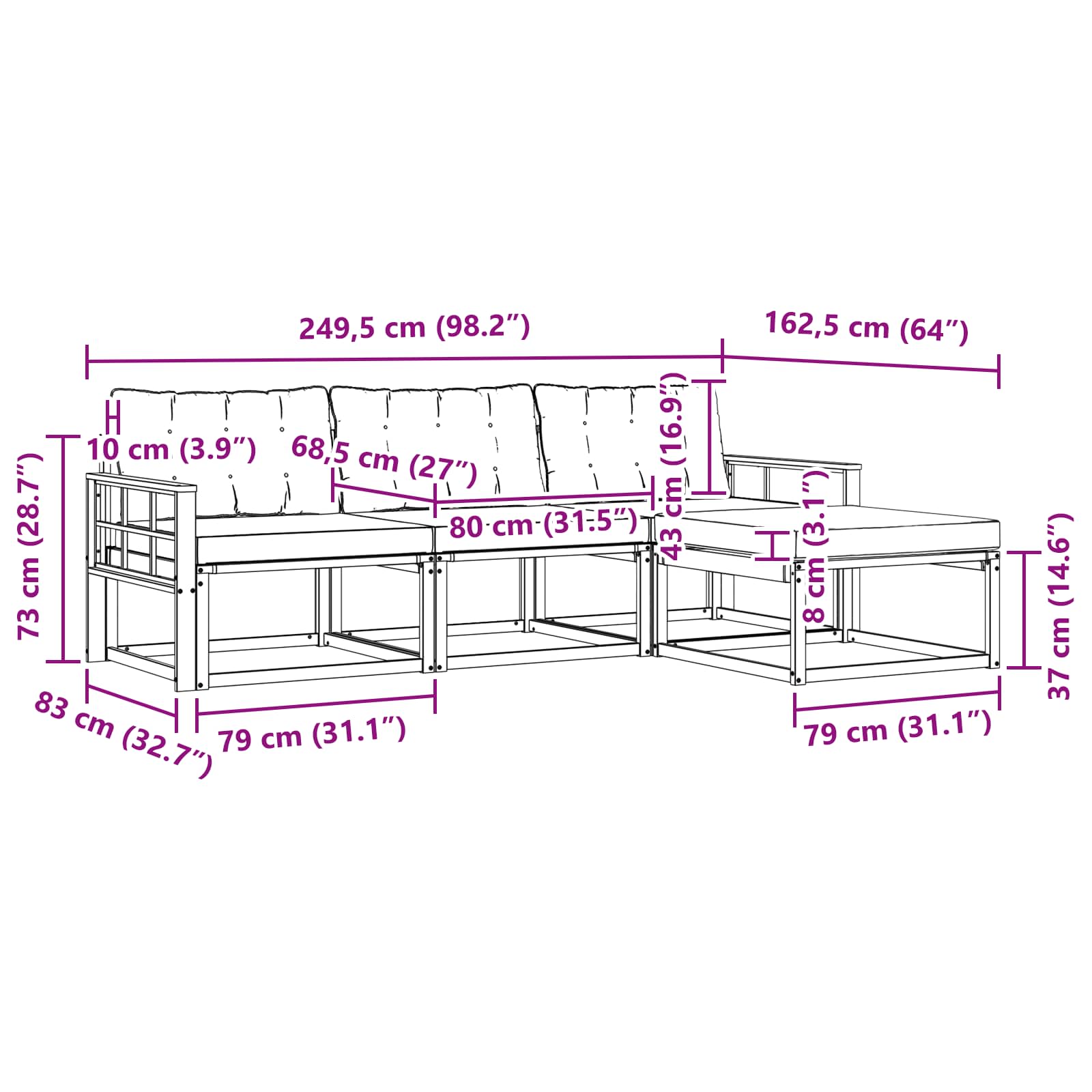 Set vanjskih sofa s jastukom 4 pcs Bijela i bež