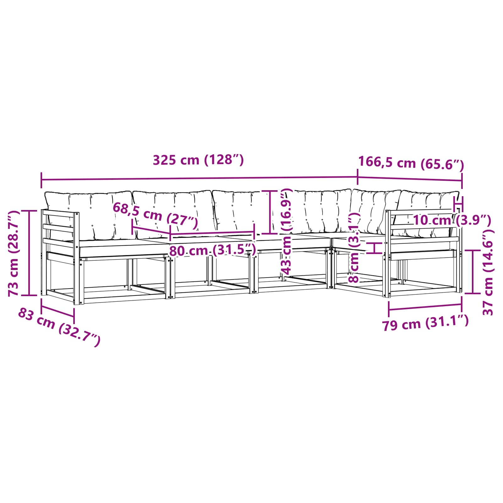 Set vanjskih sofa s jastukom 5 pcs Bijela i crna