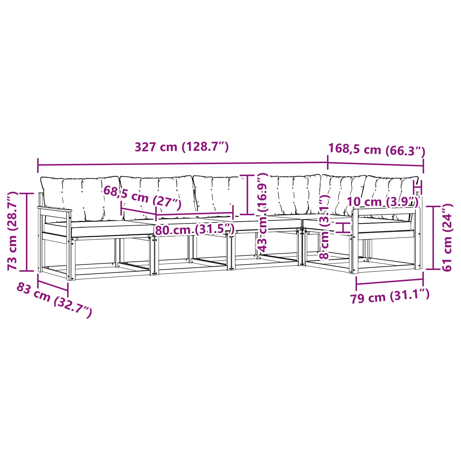Set vanjskih sofa s jastukom 5 pcs Bijela i crna