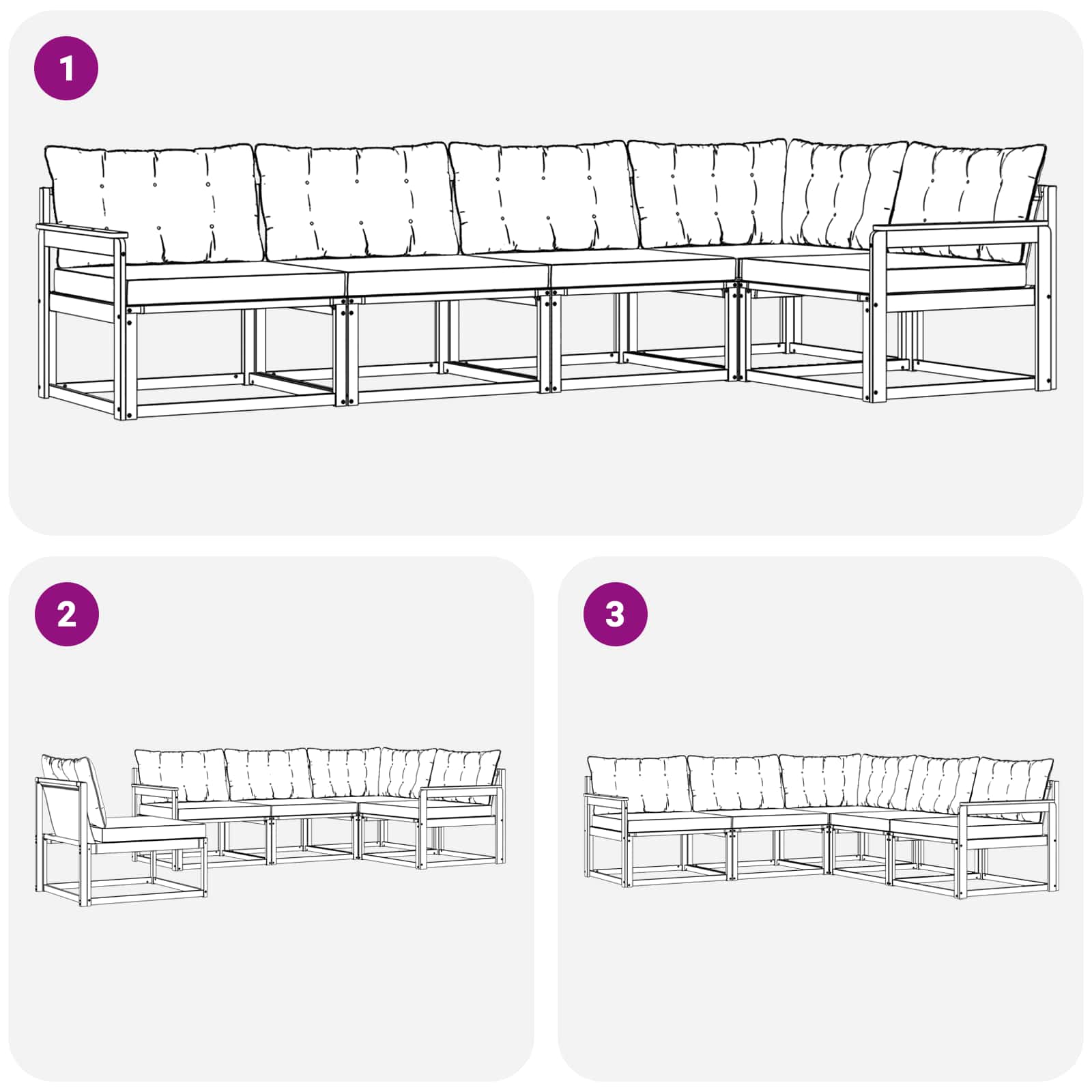 Set vanjskih sofa s jastukom 5 pcs Bijela i crna