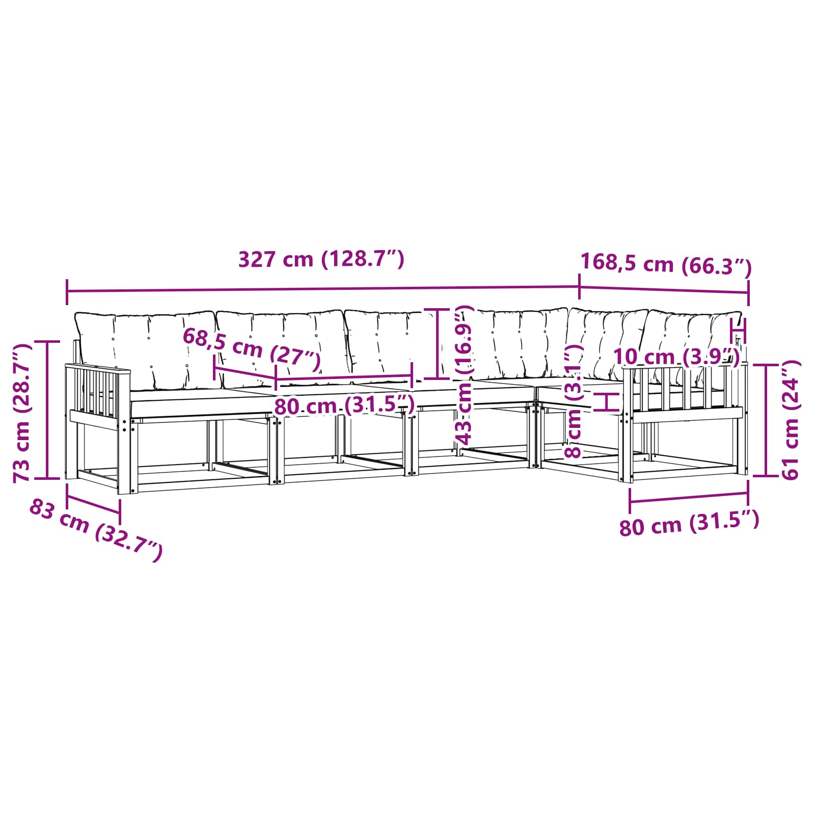 Set vanjskih sofa s jastukom 5 pcs Bijela i crna