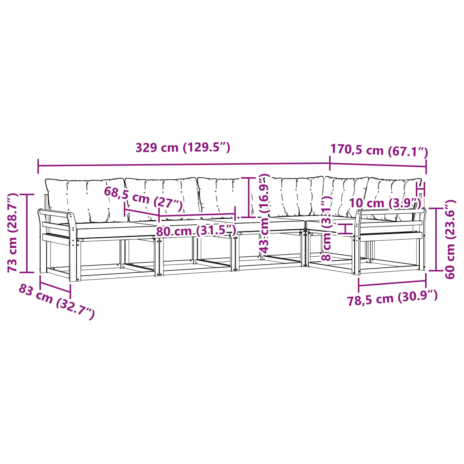 Set vanjskih sofa s jastukom 5 pcs Bijela i crna
