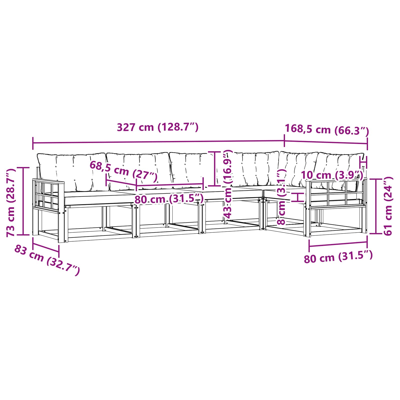 Set vanjskih sofa s jastukom 5 pcs Bijela i crna