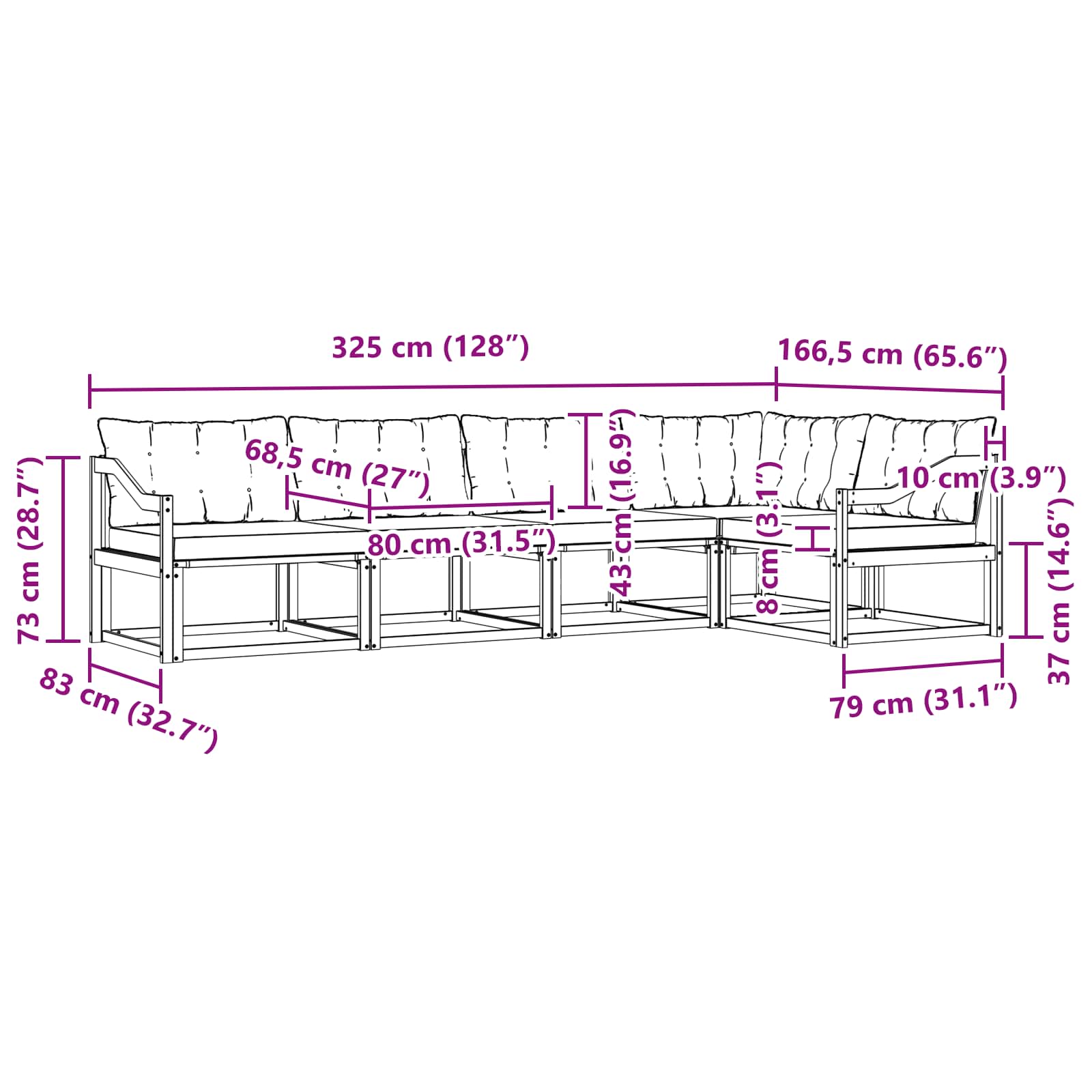 Set vanjskih sofa s jastukom 5 pcs Bijela i crna