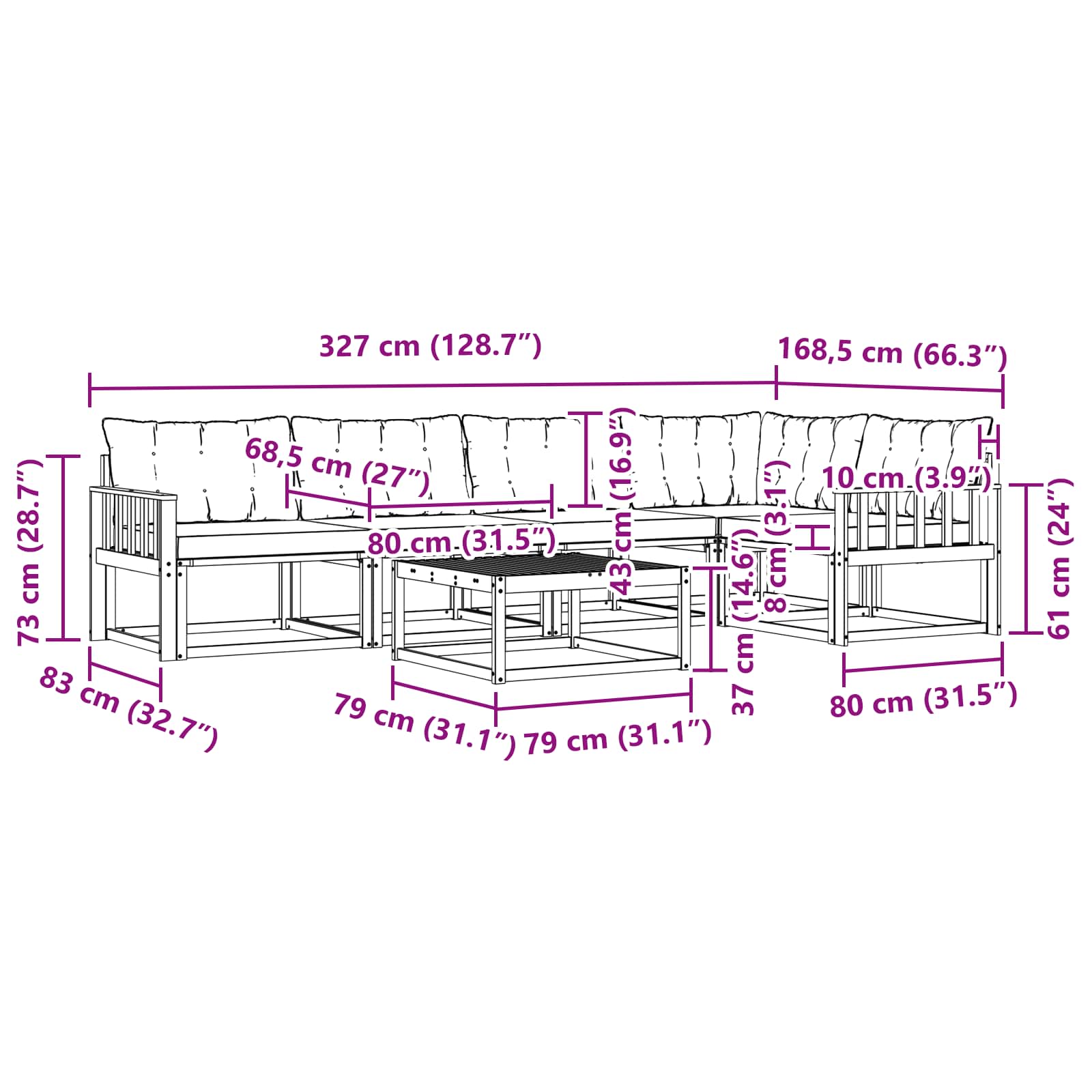 Set vanjskih sofa 6 pcs Bijela i krem