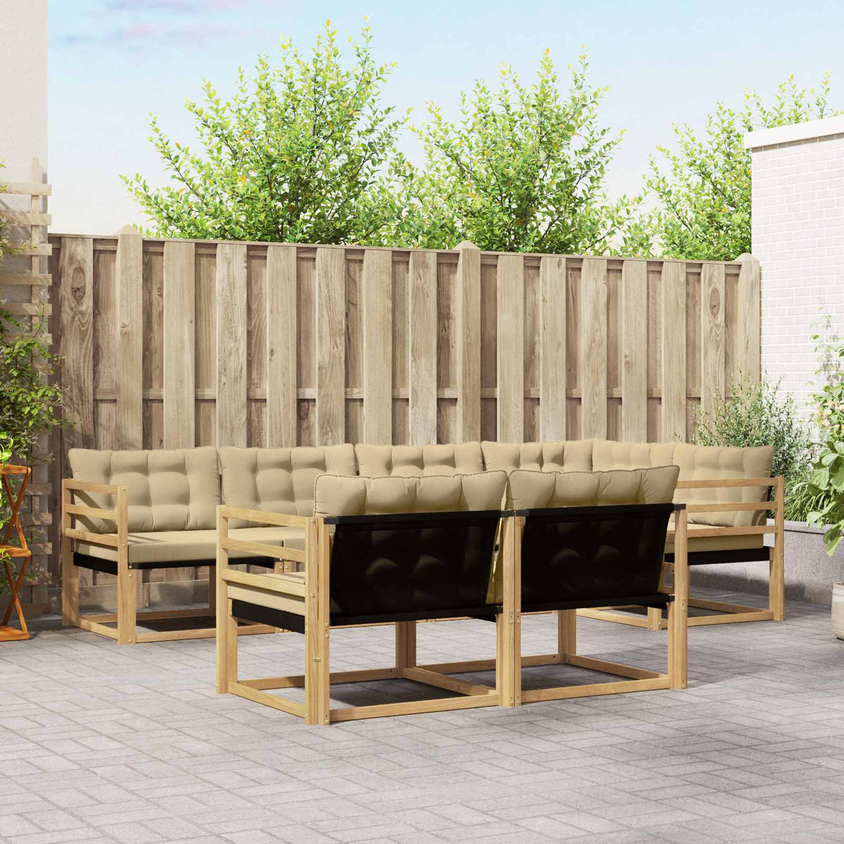 Set vanjskih sofa 7 kom. Bijela i bež Smeđa 325 x 166,5 x 73 cm