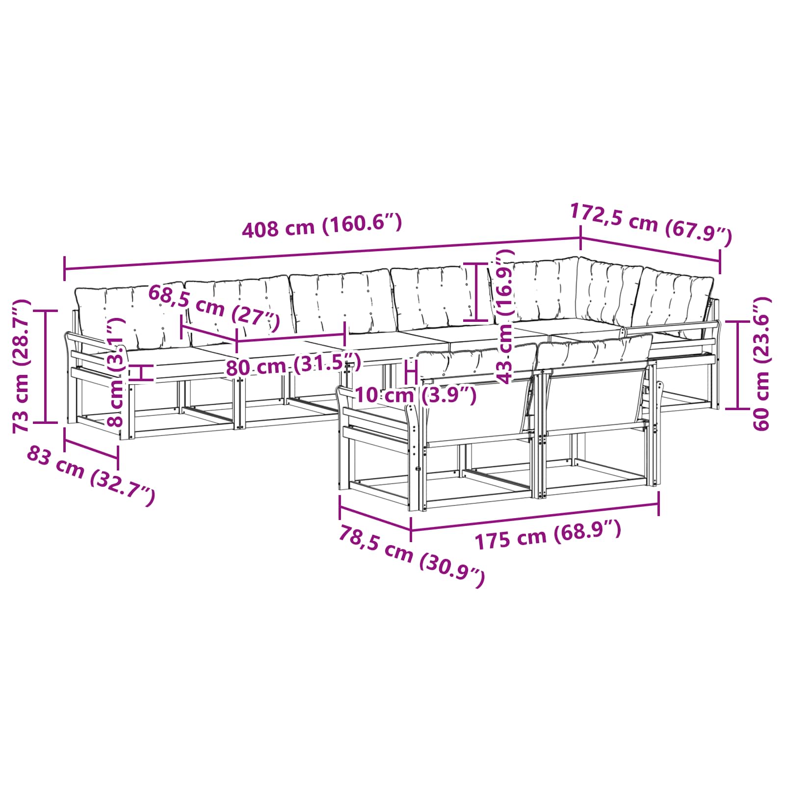 Set vanjskih sofa s jastukom 8 pcs Bijela i crna