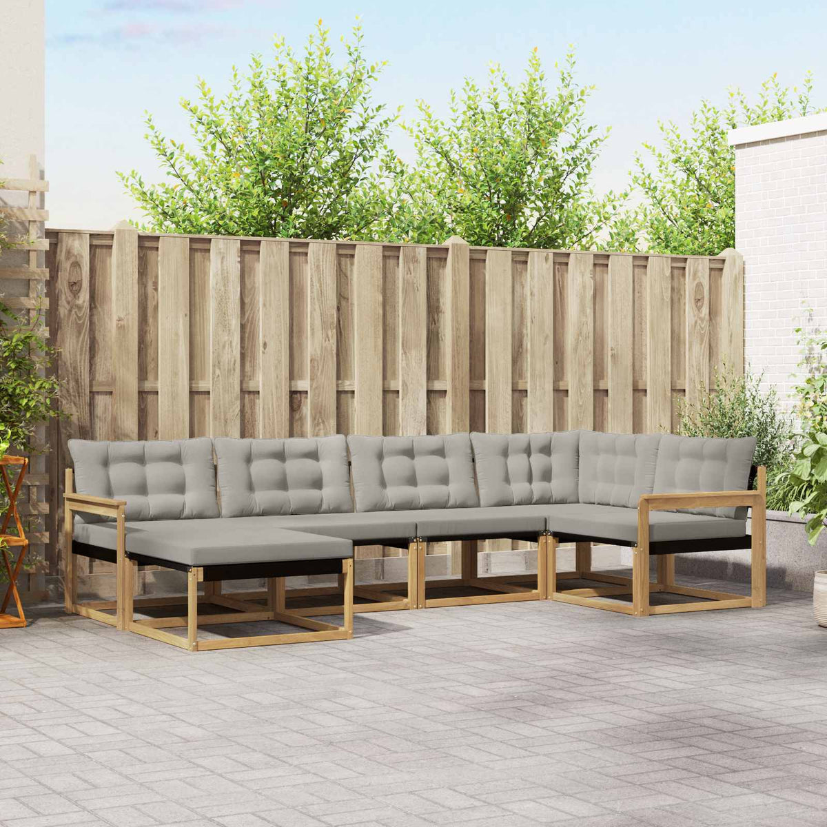 Set vanjskih sofa 6 kom. Bijela i svjetlosiva 327 x 168,5 x 73 cm