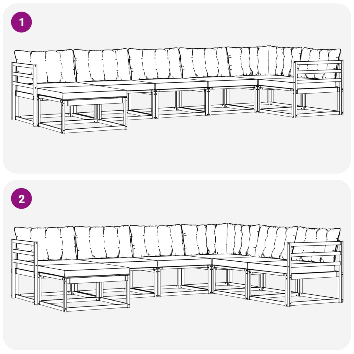 Set vanjskih sofa 7 kom. Bijela i svjetlosiva 404 x 166,5 x 73 cm