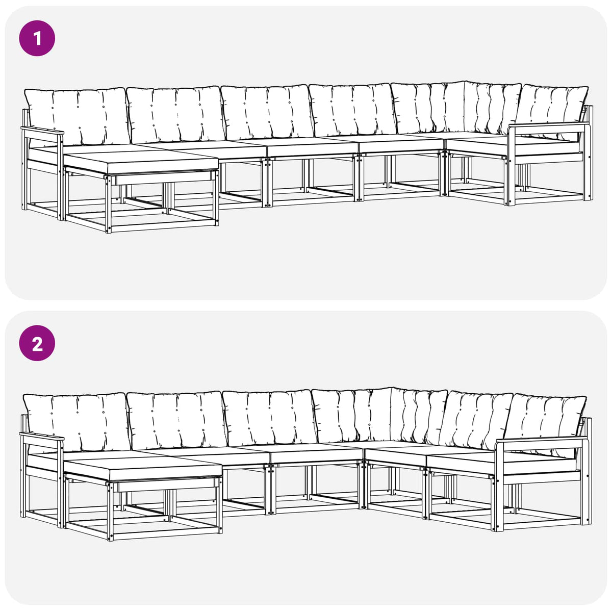 Set vanjskih sofa 7 kom. Bijela i svjetlosiva 406 x 168,5 x 73 cm