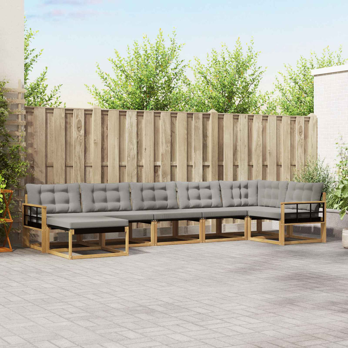 Set vanjskih sofa 7 kom. Bijela i svjetlosiva 406 x 168,5 x 73 cm