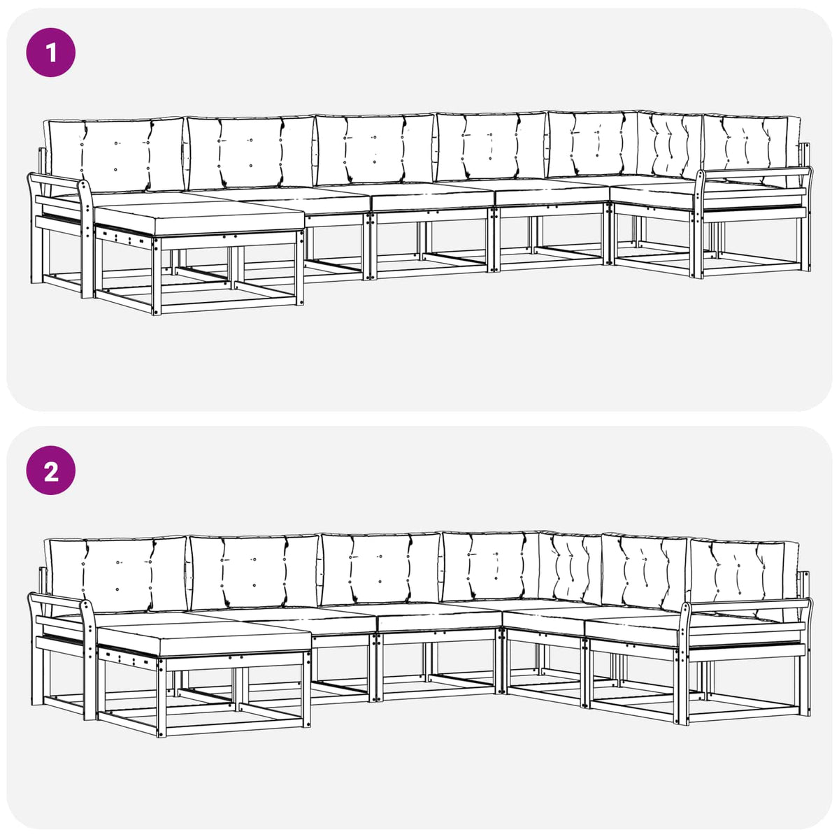 Set vanjskih sofa 7 kom. Bijela i svjetlosiva 406 x 168,5 x 73 cm