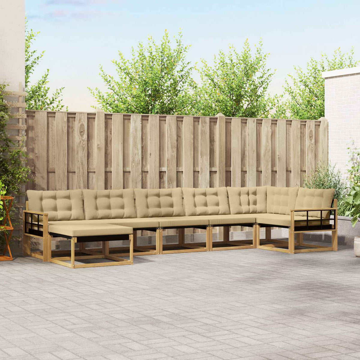 Set vanjskih sofa 7 kom. Bijela i bež Čvrsto drvo akacije 406 x 168,5 x 73 cm