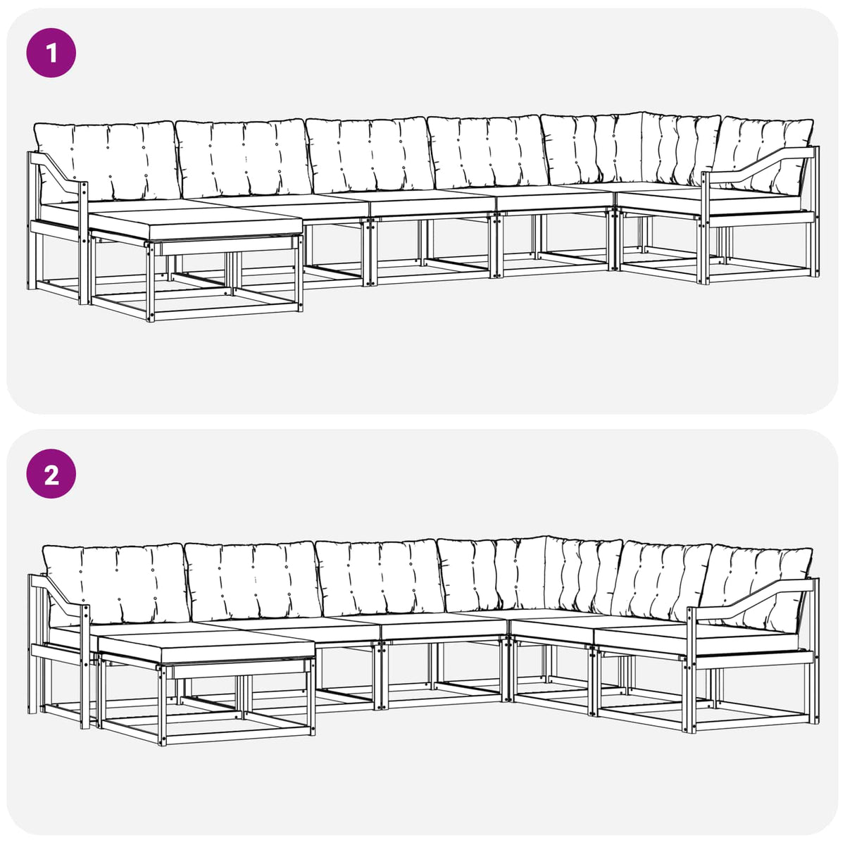 Set vanjskih sofa 7 kom. Bijela i svjetlosiva 404 x 166,5 x 73 cm