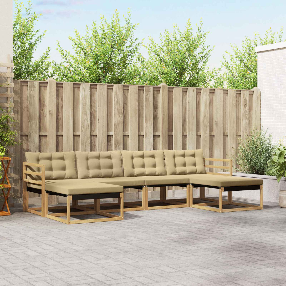 Set vanjskih sofa 6 kom. Bijela i bež Smeđa 325 x 162,5 x 73 cm