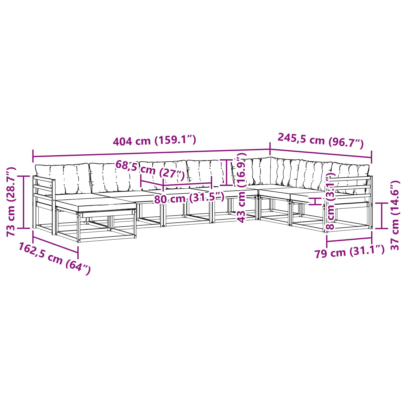 Set vanjskih sofa s jastukom 8 pcs Bijela i crna