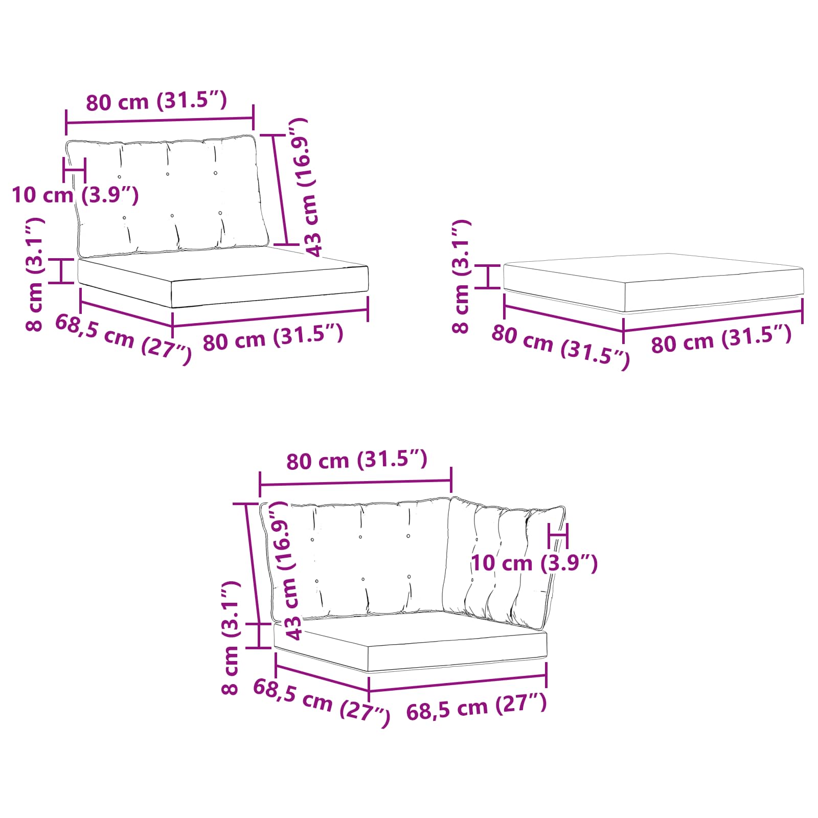 Set vanjskih sofa s jastukom 8 pcs Bijela i crna