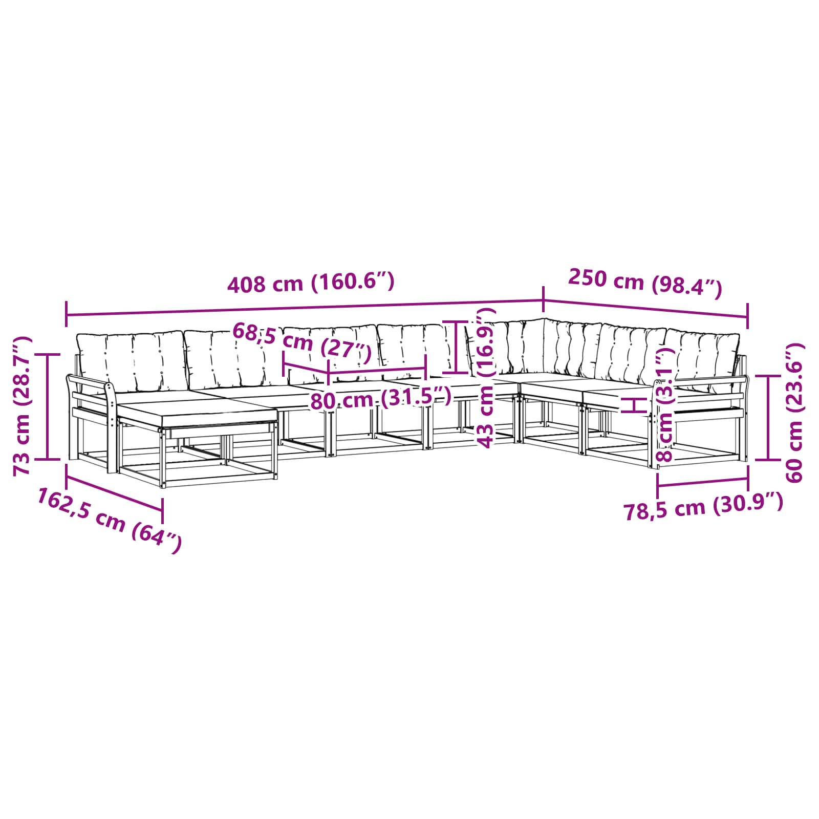 Set vanjskih sofa s jastukom 8 pcs Bijela i crna