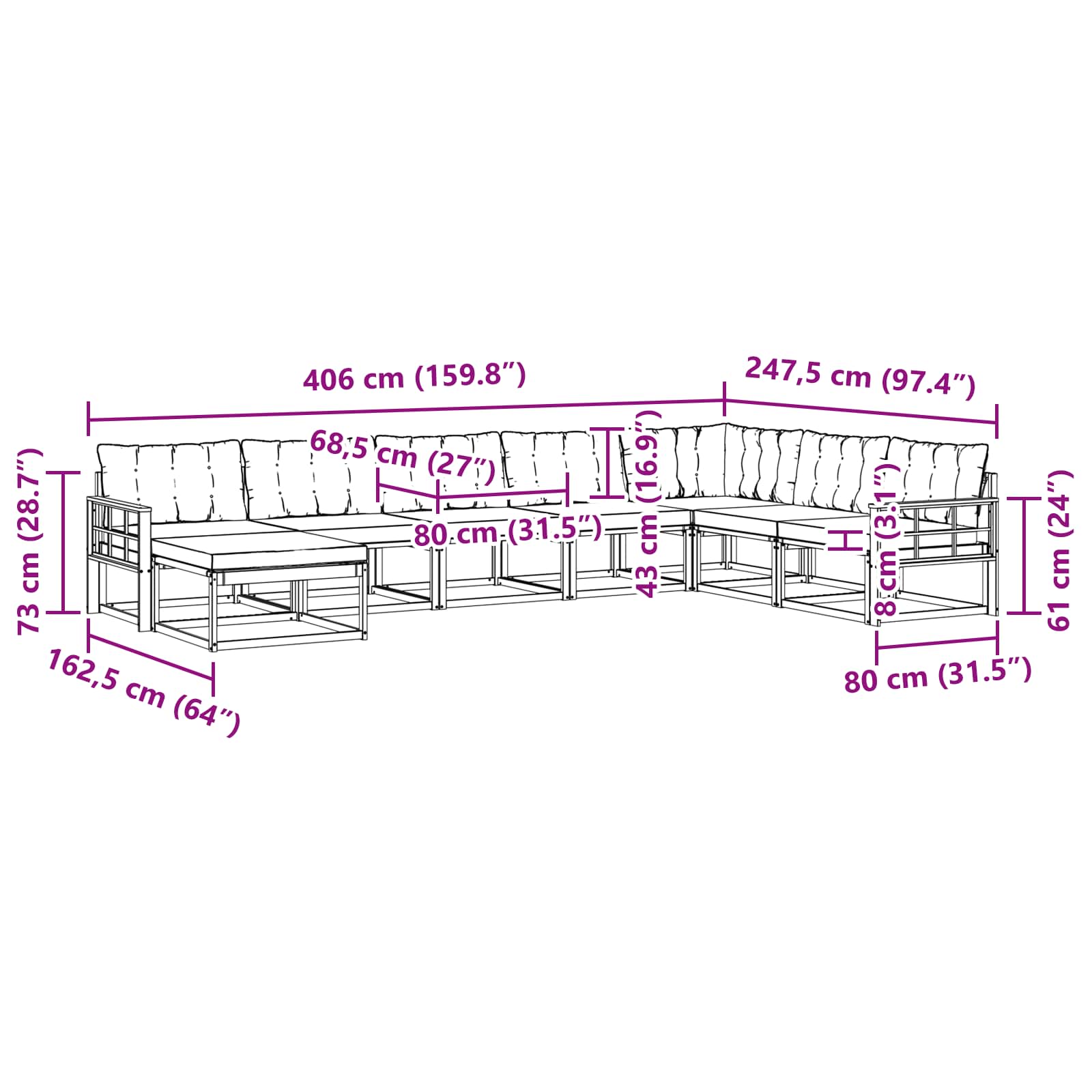 Set vanjskih sofa s jastukom 8 pcs Bijela i crna