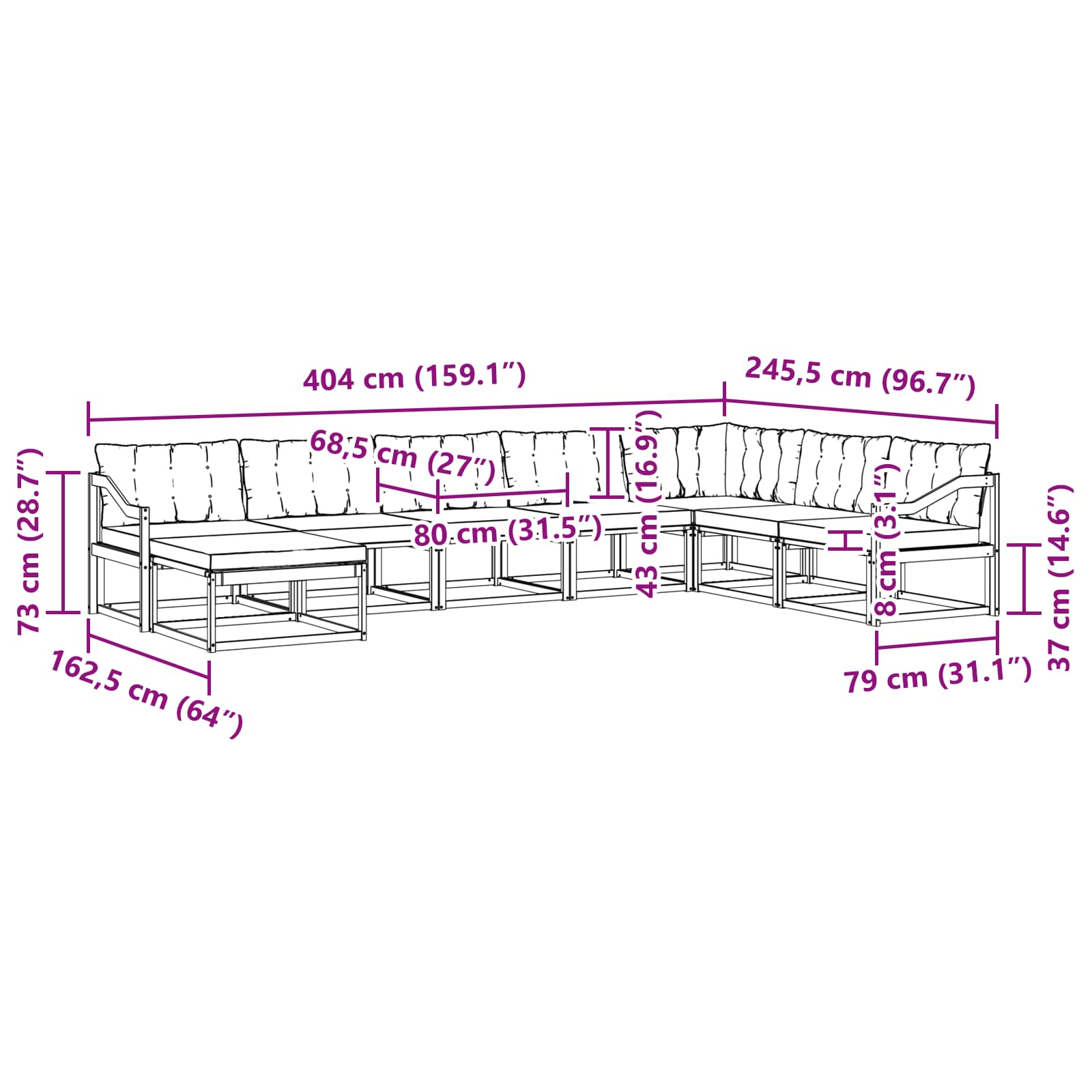 Set vanjskih sofa s jastukom 8 pcs Bijela i crna