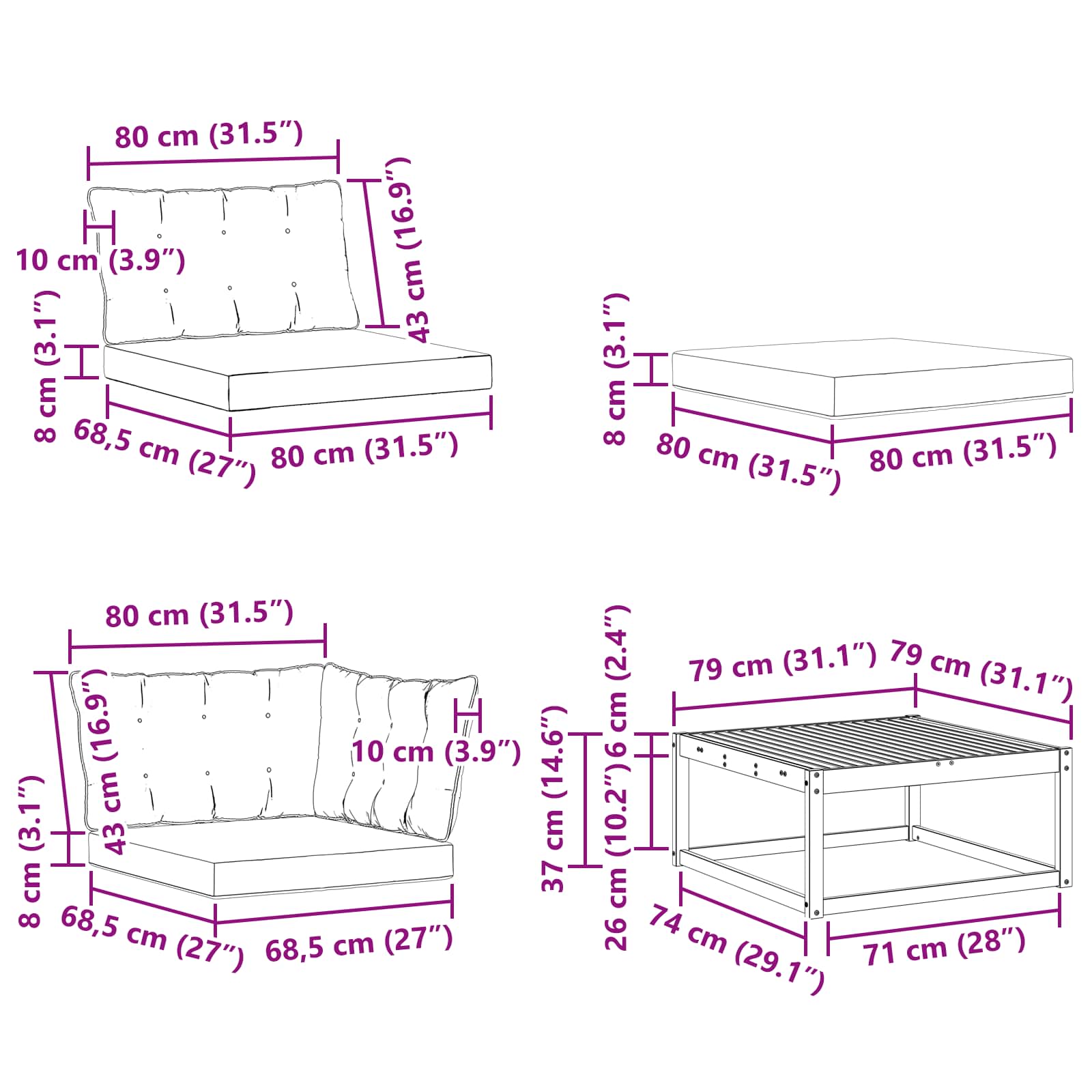 Set vanjskih sofa 9 pcs Bijela i svjetlosiva