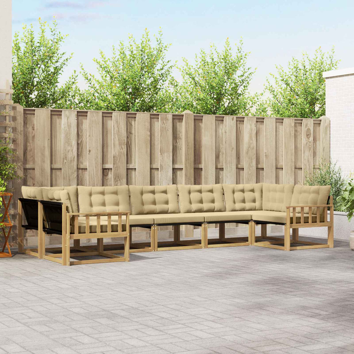 Set vanjskih sofa 7 kom. Bijela i bež Smeđa 404 x 168,5 x 73 cm
