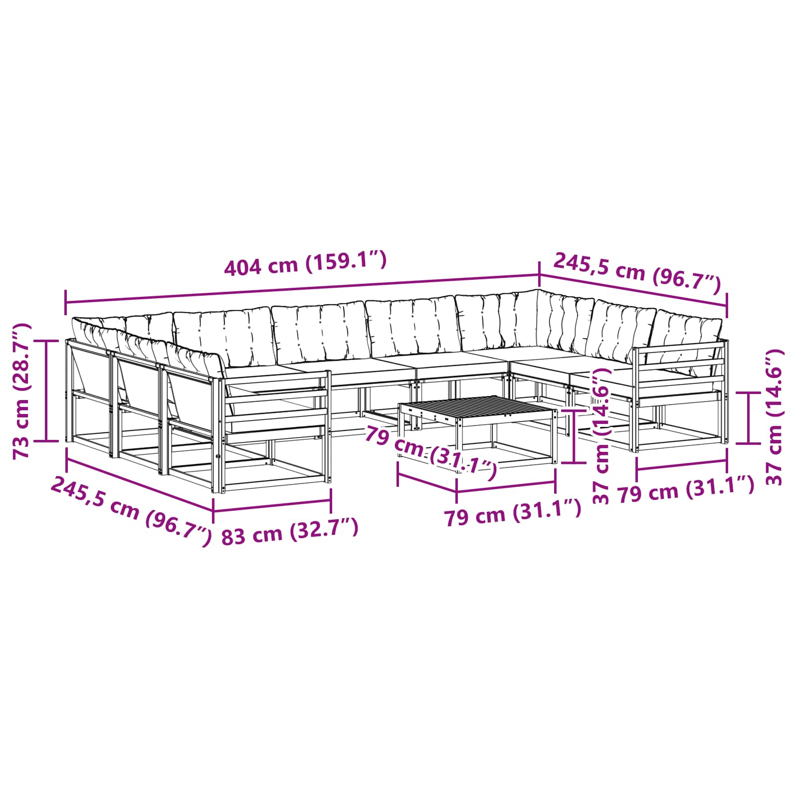 Set vanjskih sofa s jastukom 10 pcs Bijela i bež