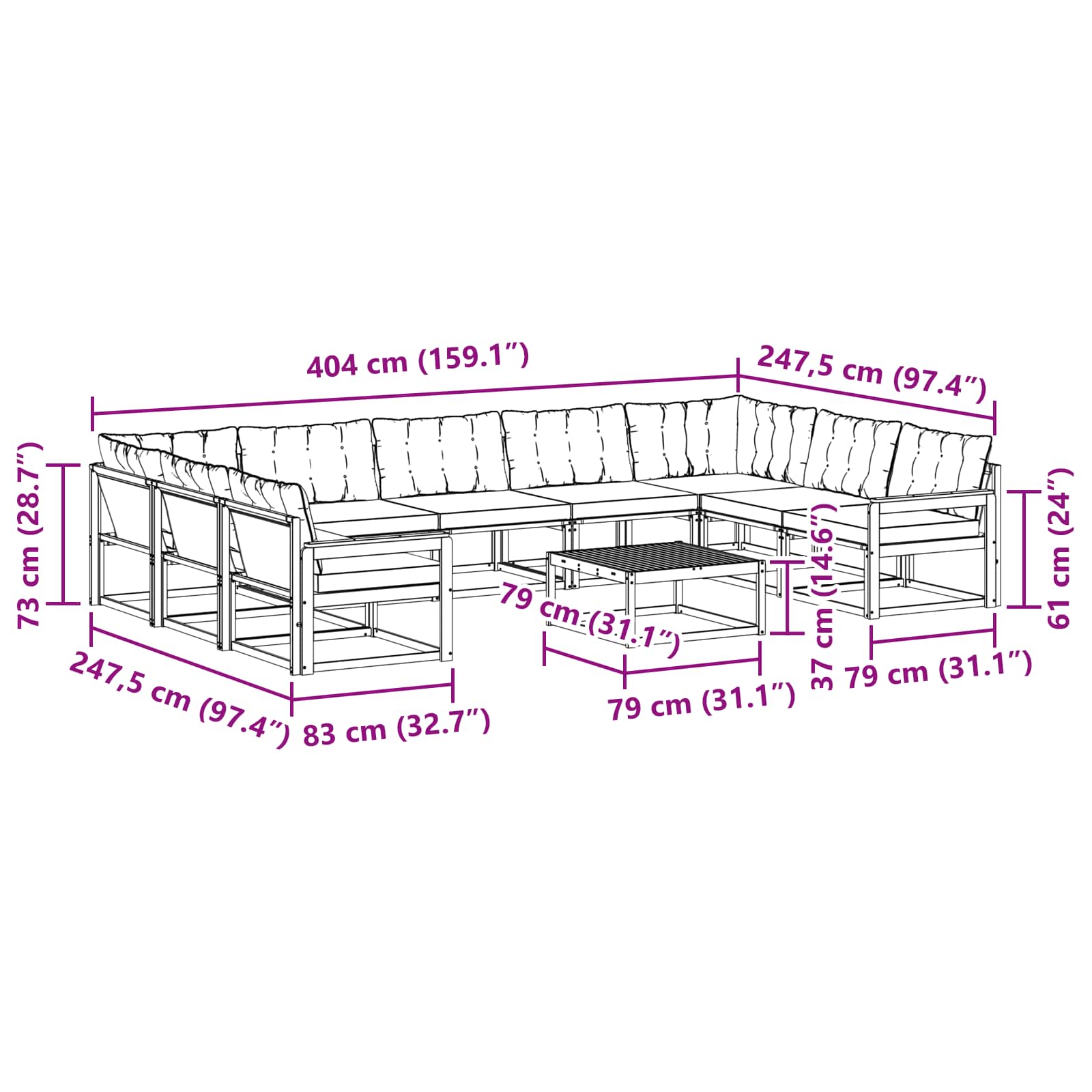 Set vanjskih sofa s jastukom 10 pcs Bijela i bež