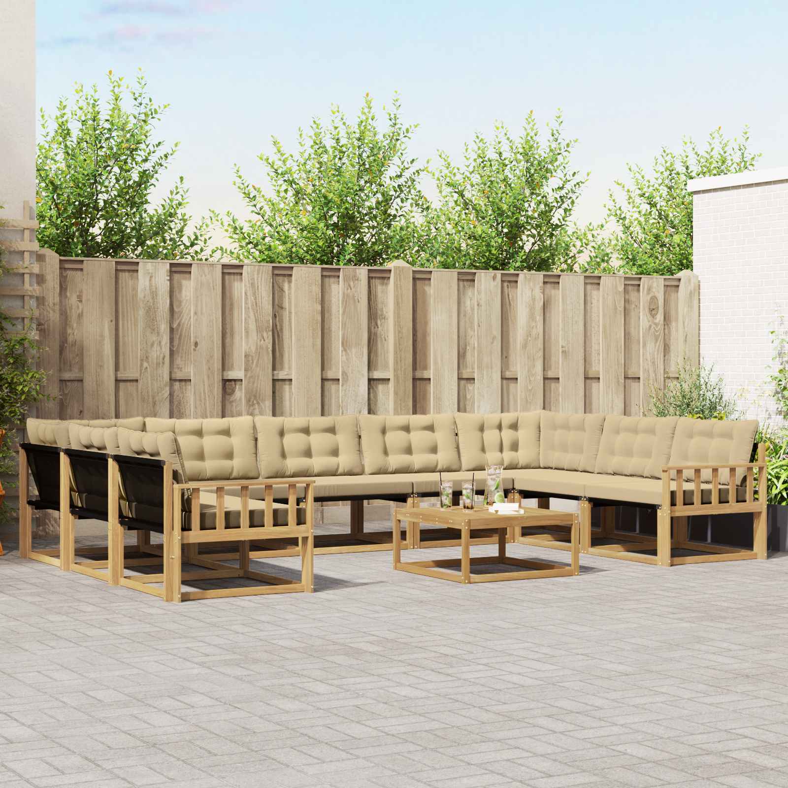 Set vanjskih sofa s jastukom 10 pcs Bijela i bež