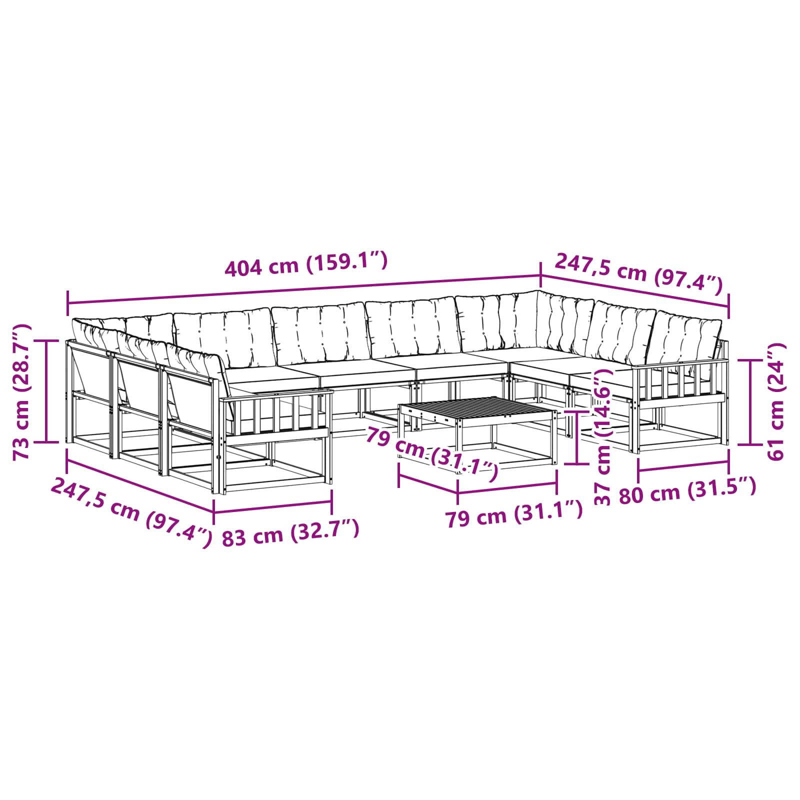 Set vanjskih sofa s jastukom 10 pcs Bijela i bež