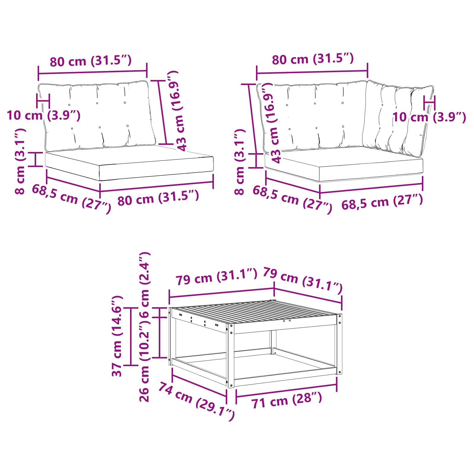 Set vanjskih sofa s jastukom 10 pcs Bijela i bež