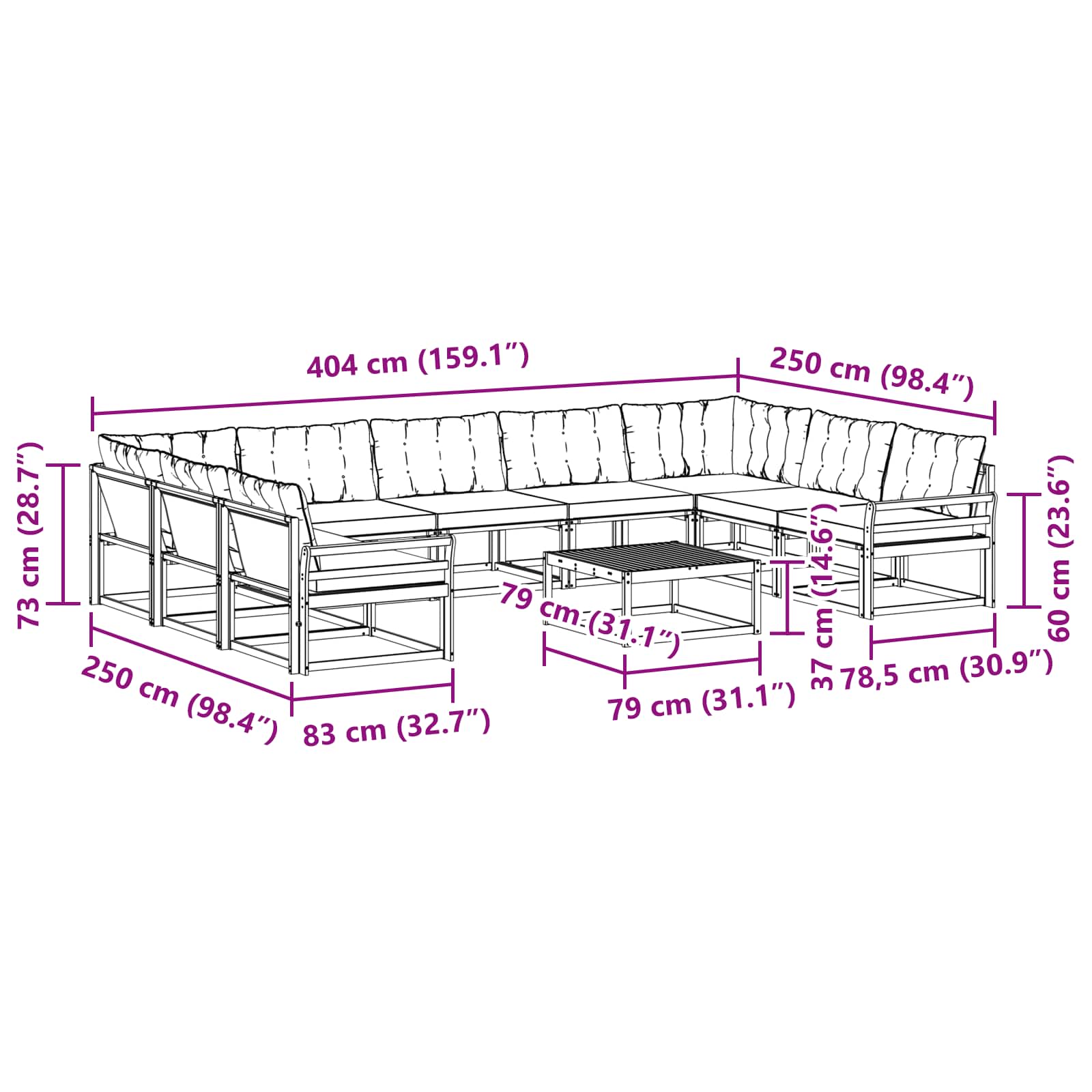 Set vanjskih sofa s jastukom 10 pcs Bijela i bež