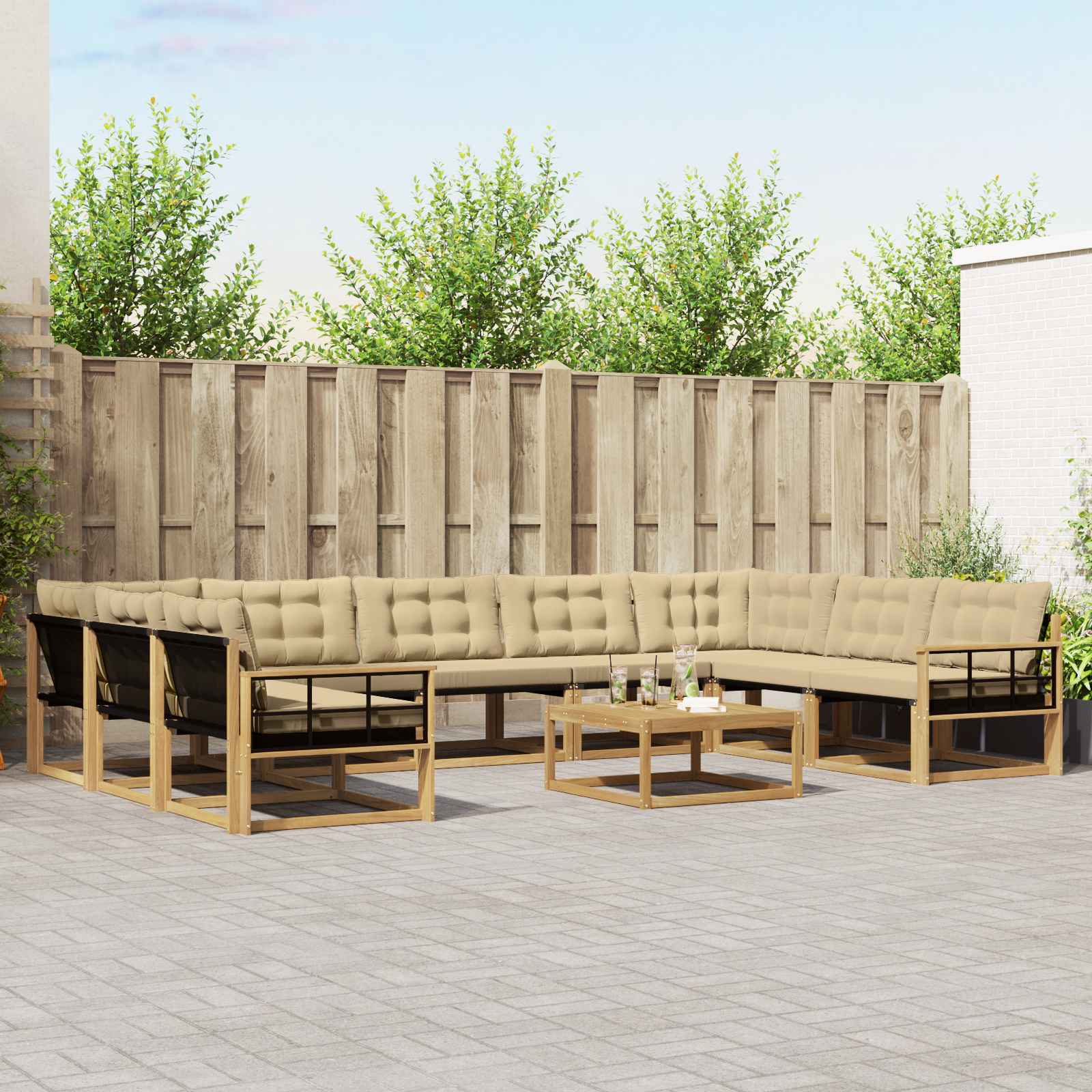 Set vanjskih sofa s jastukom 10 pcs Bijela i bež
