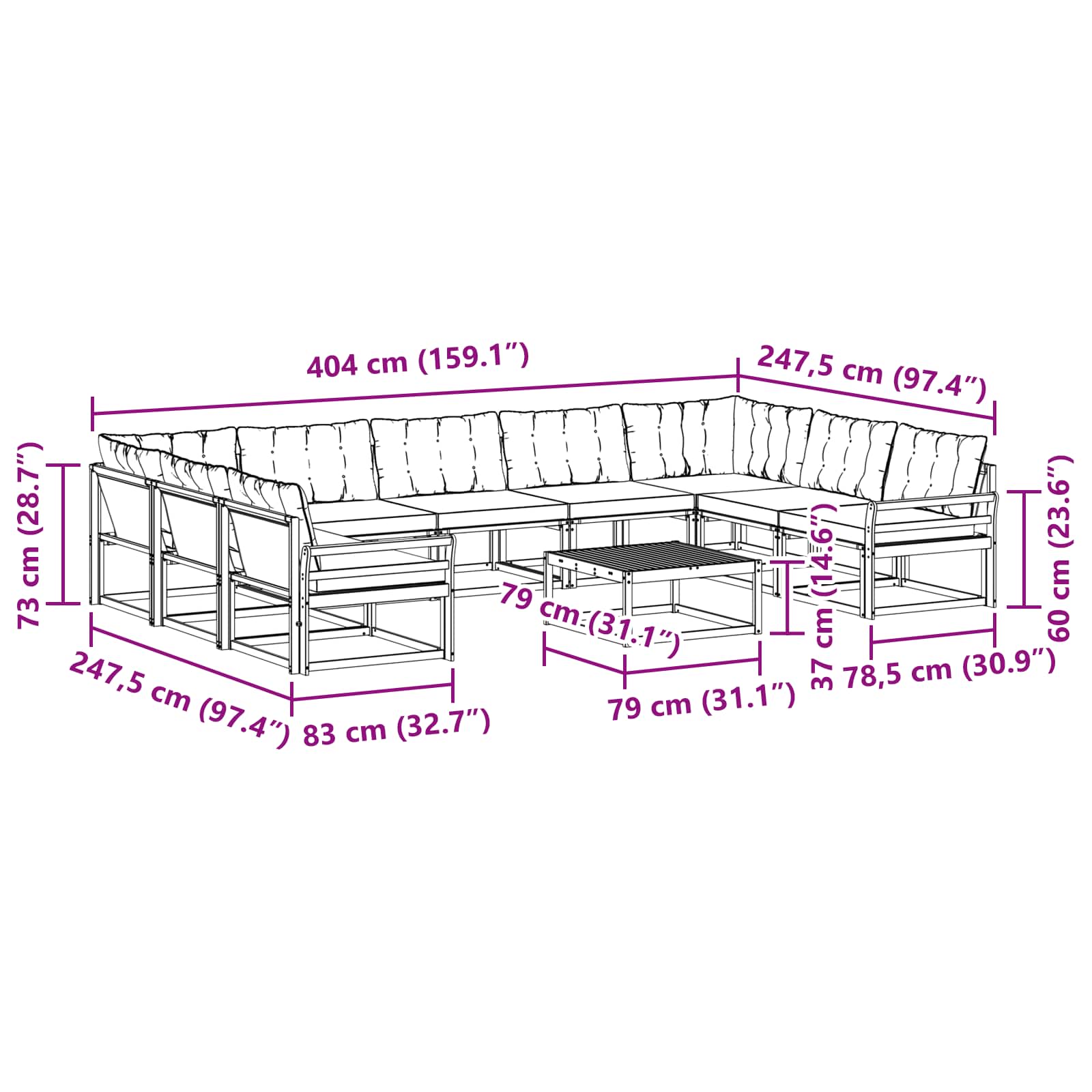 Set vanjskih sofa s jastukom 10 pcs Bijela i bež