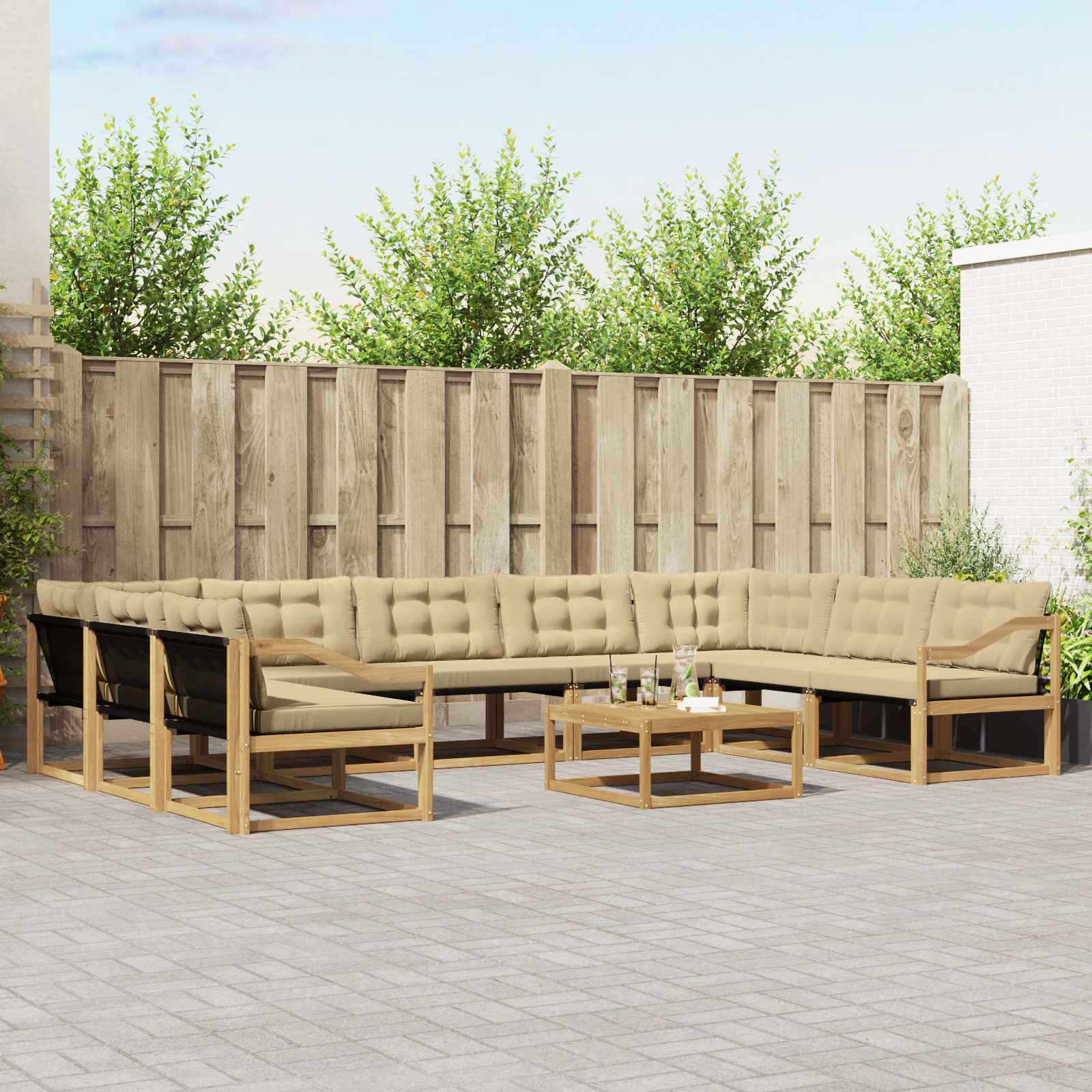 Set vanjskih sofa s jastukom 10 pcs Bijela i bež