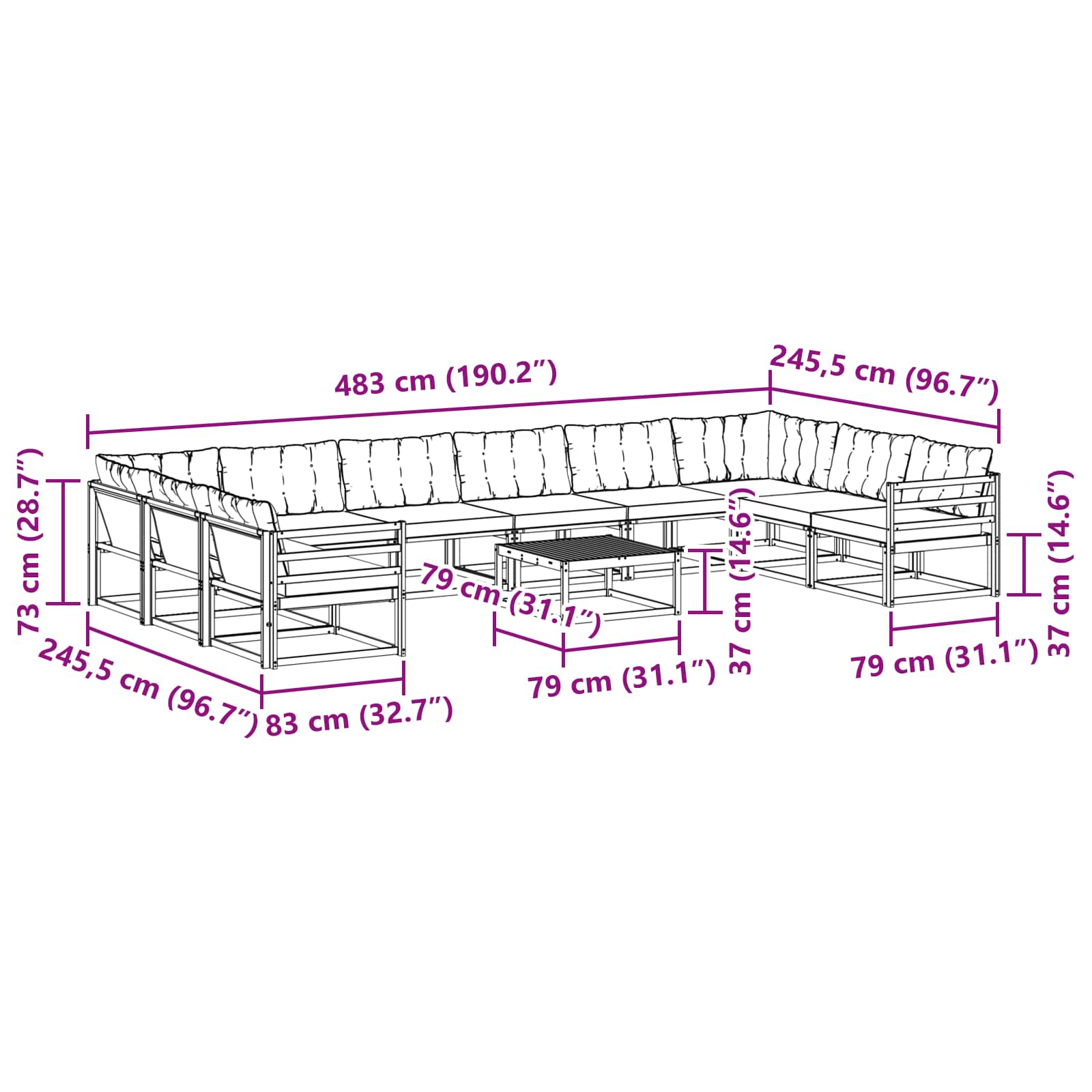 Set vanjskih sofa s jastukom 11 pcs Bijela i krem