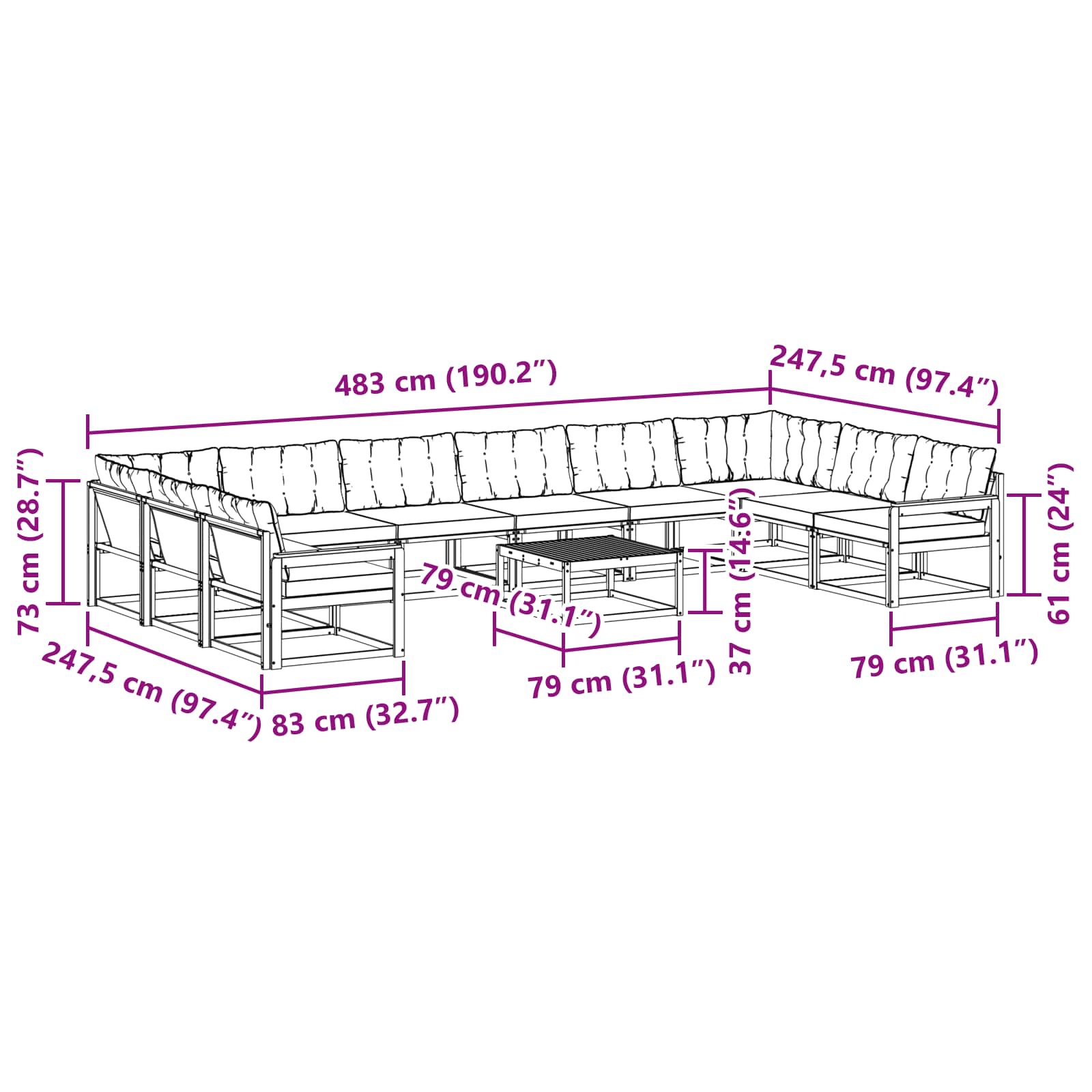Set vanjskih sofa s jastukom 11 pcs Bijela i krem