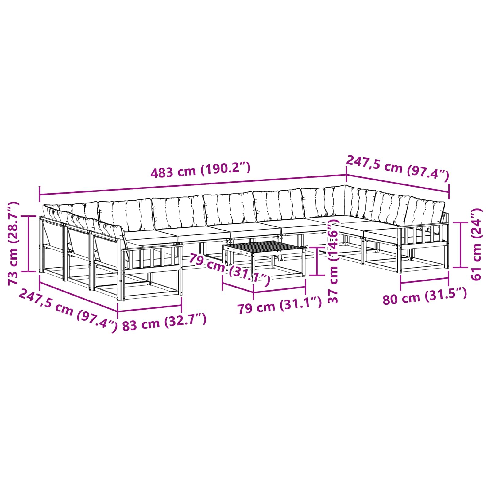 Set vanjskih sofa s jastukom 11 pcs Bijela i krem