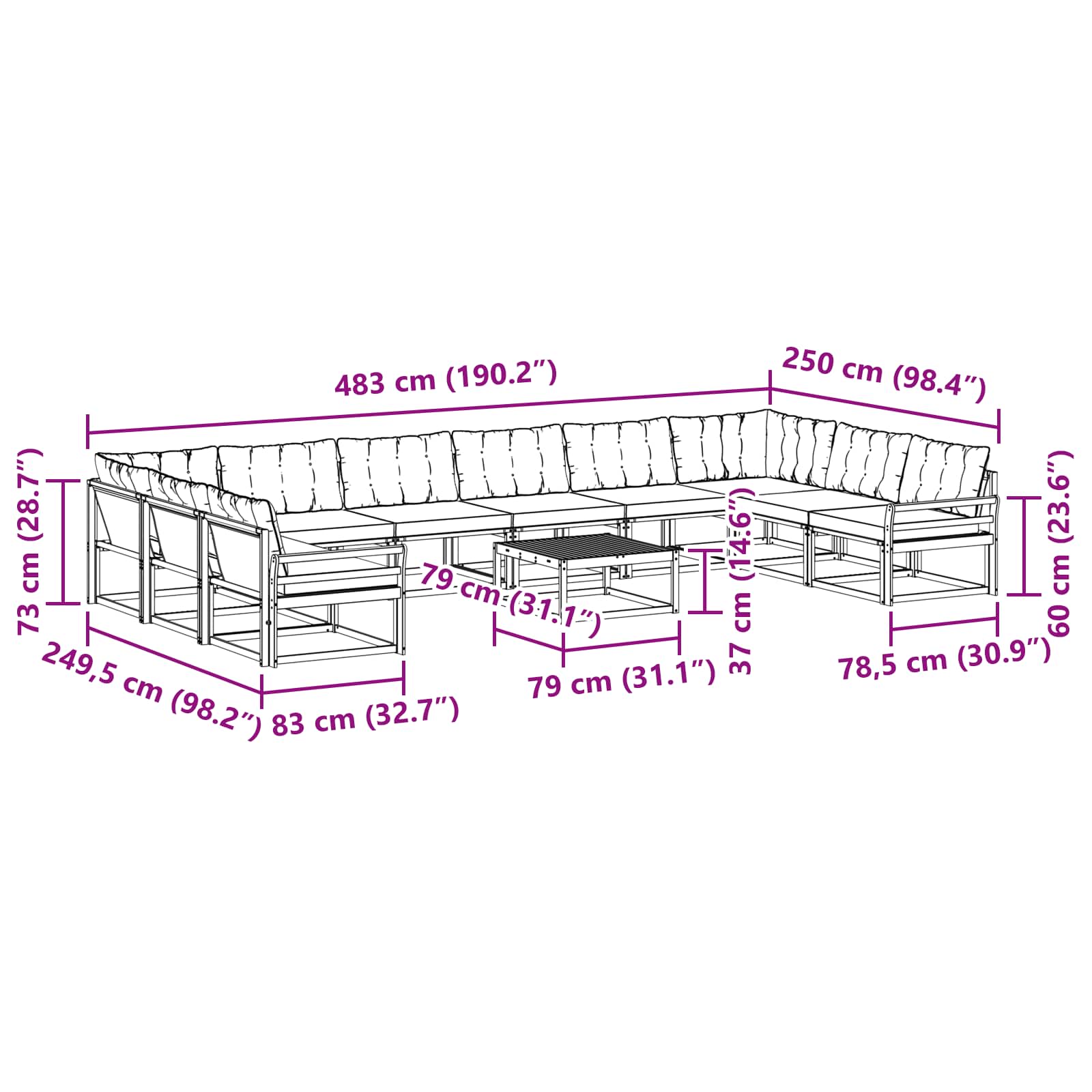 Set vanjskih sofa s jastukom 11 pcs Bijela i krem